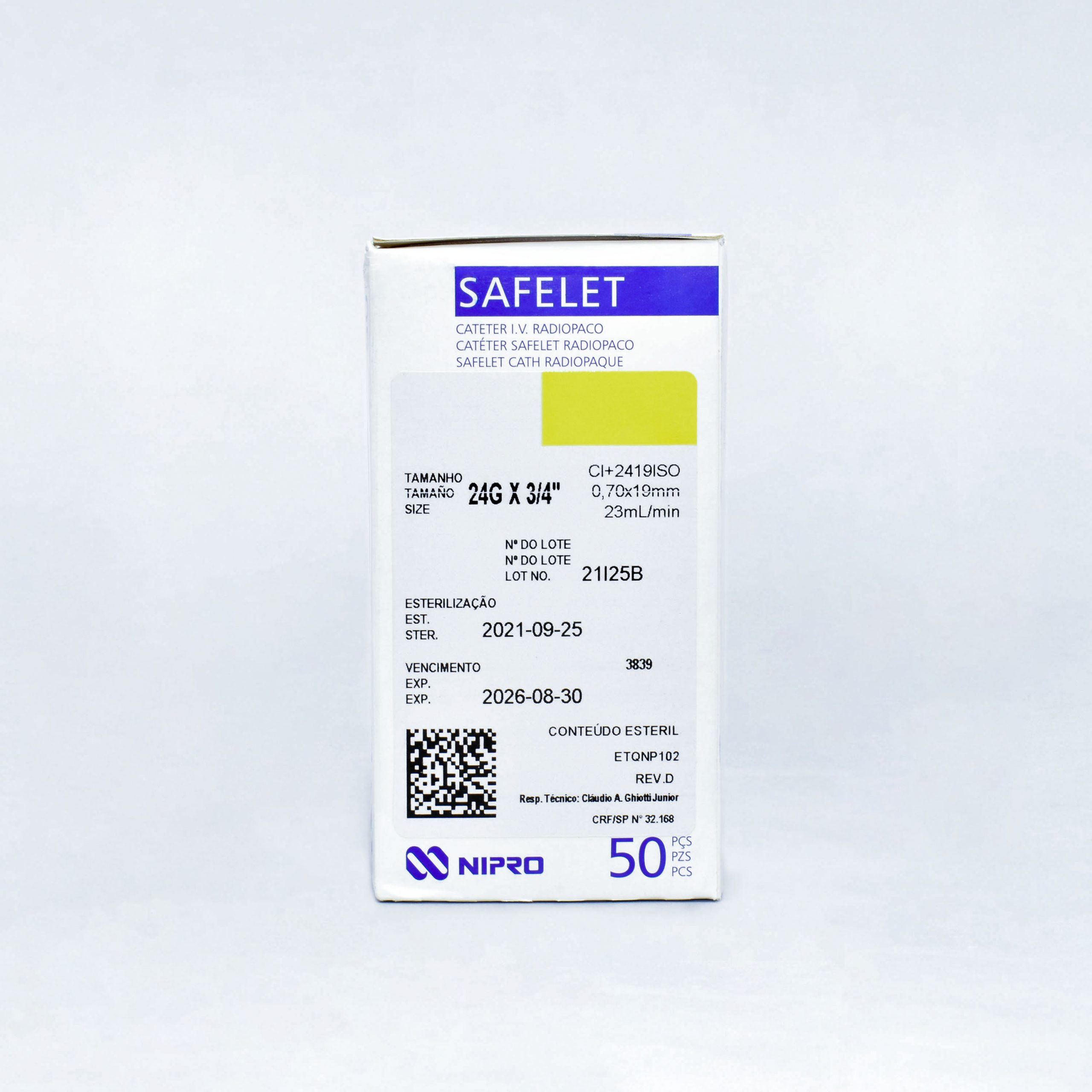 CATETER SAFELET RADIOPACO 24G